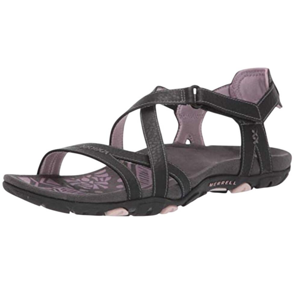 Merrell Black Lilac Keepsake Leather Strappy Sandals Women's Size 6 Air Cushion